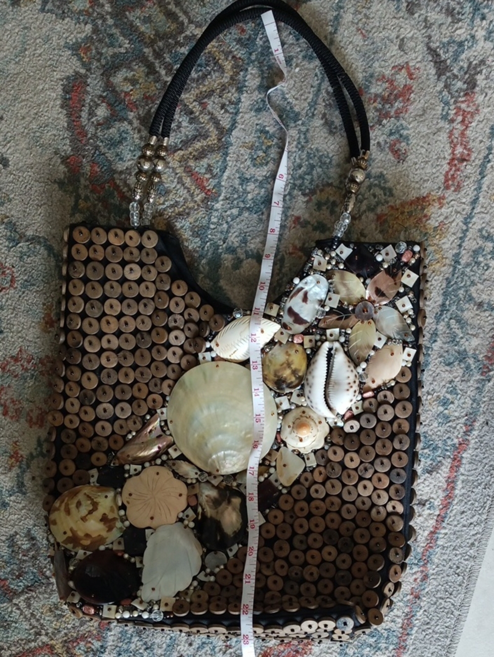 Handcrafted Shell & Wood Bead Tote Bag - Natural Brown - Picture 5 of 9